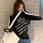High-neck Long-sleeve Color Block Lettering Top