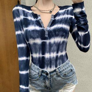 Long-sleeve Tie Dye Henley Top