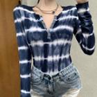 Long-sleeve Tie Dye Henley Top