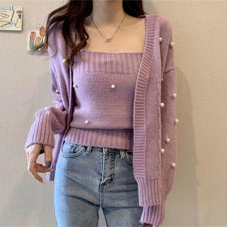 Faux Pearl Knit Camisole Top / Cardigan