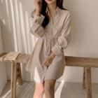 Plain Long-sleeve Shirt Dress / Knit Vest / Set