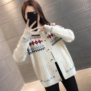 Curve-striped Cable-knit Cardigan