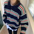 Striped Polo Sweatshirt As Shown In Figure - One Size