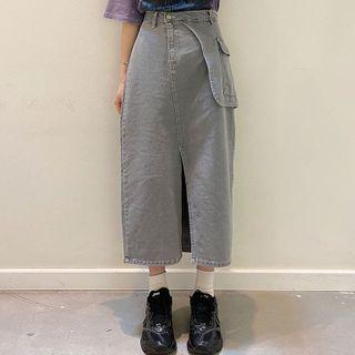 Irregular Denim A-line Midi Skirt