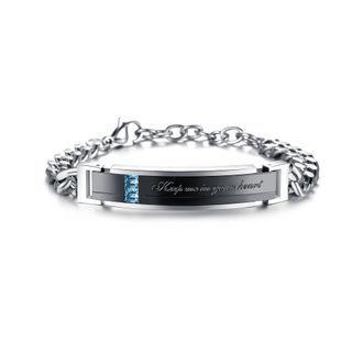 Fashion Trend Black Geometric Rectangular 316l Stainless Steel Bracelet With Blue Cubic Zirconia Silver - One Size