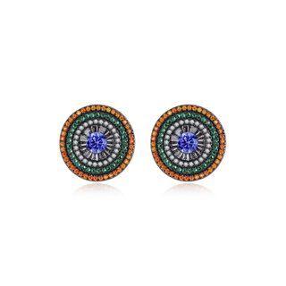 Simple Bright Geometric Round Color Cubic Zirconia Stud Earrings Silver - One Size