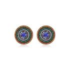 Simple Bright Geometric Round Color Cubic Zirconia Stud Earrings Silver - One Size