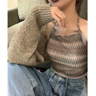 Loose-fit Cardigan / Sleeveless Print Halter Top