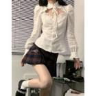 Mock-neck Floral Embroidered Ruffled Blouse
