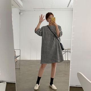 3/4-sleeve Herringbone Shift Dress