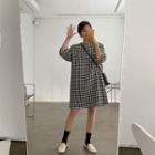 3/4-sleeve Herringbone Shift Dress
