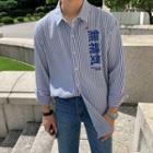 Striped Chinese Character Printed Shirt
