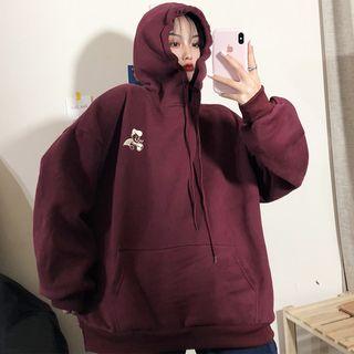 Long-sleeve Print Loose-fit Hooded Top