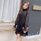 Set: Mock-neck Long-sleeve A-line Dress + Slipdress