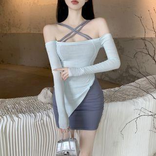 Strappy Mini Bodycon Dress Grayish Purple - One Size