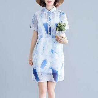 Short-sleeve Printed Mini Chiffon Dress