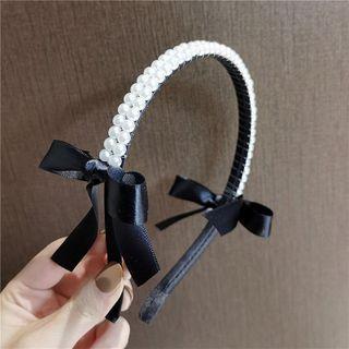 Bow Faux Pearl Headband Black & White - One Size