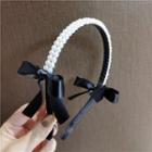 Bow Faux Pearl Headband Black & White - One Size