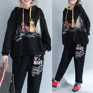 Cartoon Print Hoodie Black - One Size
