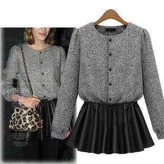 Knit Faux Leather Panel Long-sleeve Dress