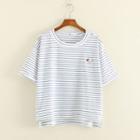 Sheep Embroidered Striped Short Sleeve T-shirt
