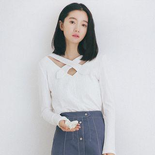 Long-sleeve Cross-strap Knit Top