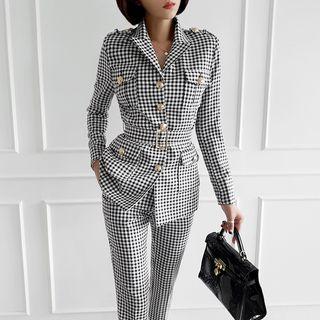 Set: Single-breasted Houndstooth Jacket + Dress Pants