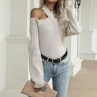 Plain Long Sleeve Cut-out Criss-cross Sweater