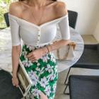 Off-shoulder Ribbed Cardigan