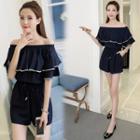 Contrast Trim Off Shoulder Elbow Sleeve Playsuit