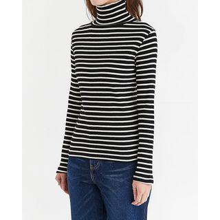 Turtle-neck Stripe Slim-fit Top