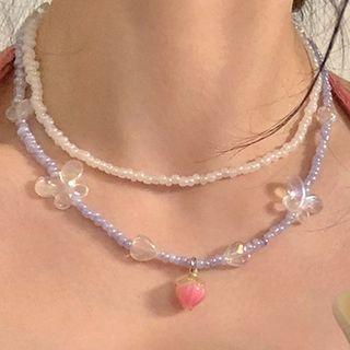 Beaded Heart Necklace / Faux Pearl Necklace / Set