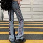 Lettering Embroidered Loose Fit Jeans