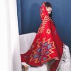 Hooded Patterned Cape Red - One Size
