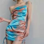 Sleeveless Tie-dyed Satin Mini Sheath Dress