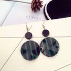 Acrylic Disc Dangle Earring Stripes - Black & Green - One Size