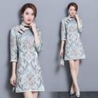 3/4-sleeve Patterned Mini Qipao Dress