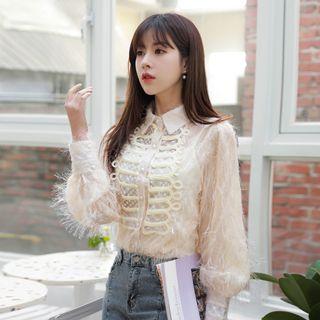Fringe Blouse With Camisole - Light Almond - One Size