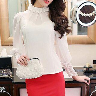 Frill-trim Lace Panel Blouse