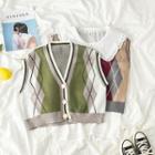 Set: Plain Chiffon Blouse + Color-block Knit Vest