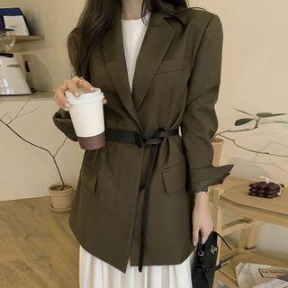 Single Breasted Plain Belt Coat / Midi Dress