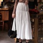 High-waist Plain Furry Layered A-line Skirt White - One Size