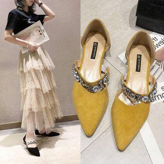 Low-heel Rhinestone Dorsay Pumps