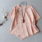 Short-sleeve Embroidered Asymmetrical Blouse