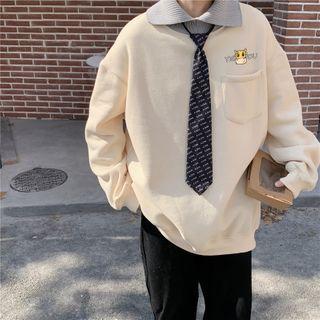 Set: Cow Print Polo-neck Pullover + Neck Tie