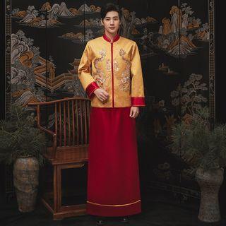 Set: Dragon Embroidered Chinese Wedding Cheongsam