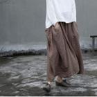 Linen Midi A-line Skirt Khaki - One Size