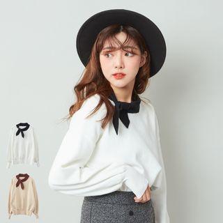 Puff-sleeve Tie-neck Sweater