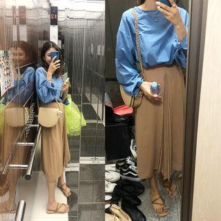 Band-waist Pleated-trim Long Skirt