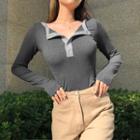 Long-sleeve Henley Fitted T-shirt